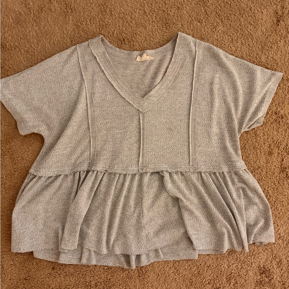Eesome Light Gray V-Neck Ruffle Top